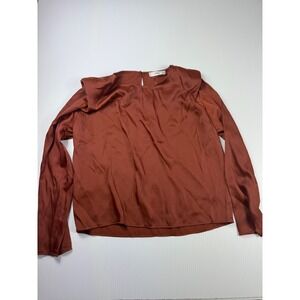 MNG Ruffle‎ Long Sleeve Blouse Elegant Top Copper Brown Size S
